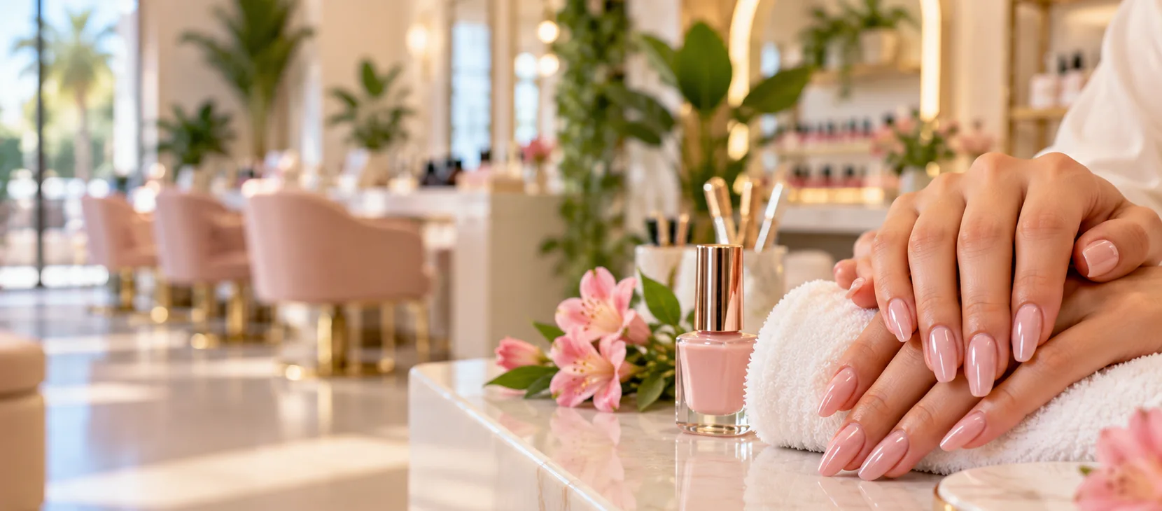 Ilustración de uñas esmaltadas en un salón elegante